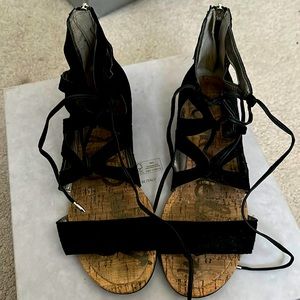 Sam Edelman 6 sandal gladiator open toe caged cork black velvet zip
